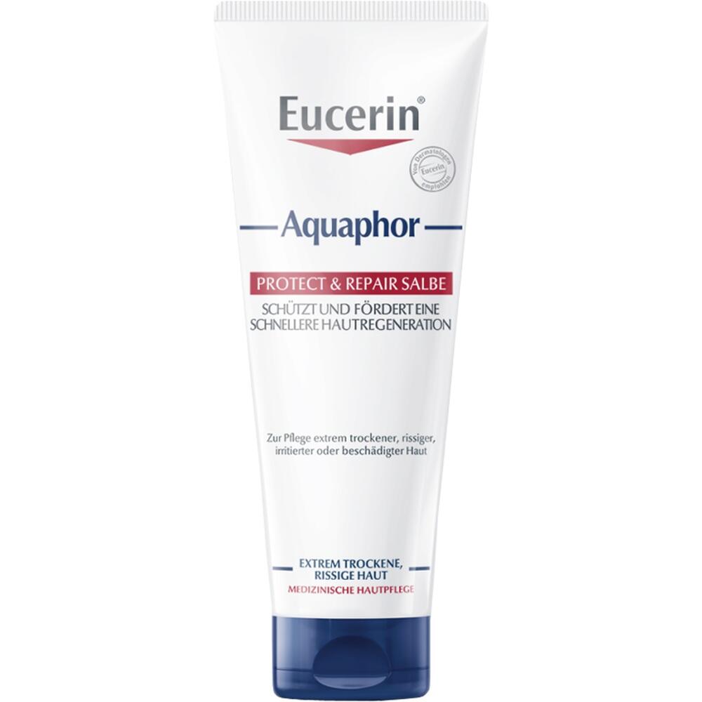 Tube mit Eucerin Aquaphor Salbe für trockene, rissige Haut.