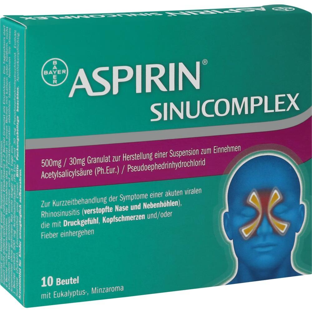 Verpackung einer Aspirin Sinusmedikation zur Linderung von Erkältungssymptomen.