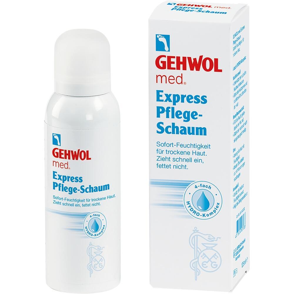 Eine Dose und Schachtel von Gehwol Express Pflege-Schaum für trockene Haut.