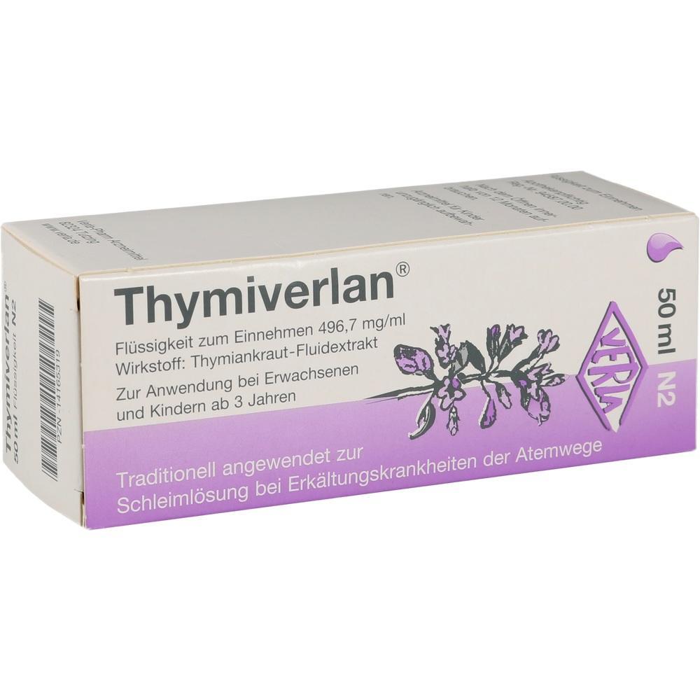 Thymiverlan Medizin f&uuml;r Atemwegserkrankungen in einer 50ml Flasche mit Thymianextrakt.