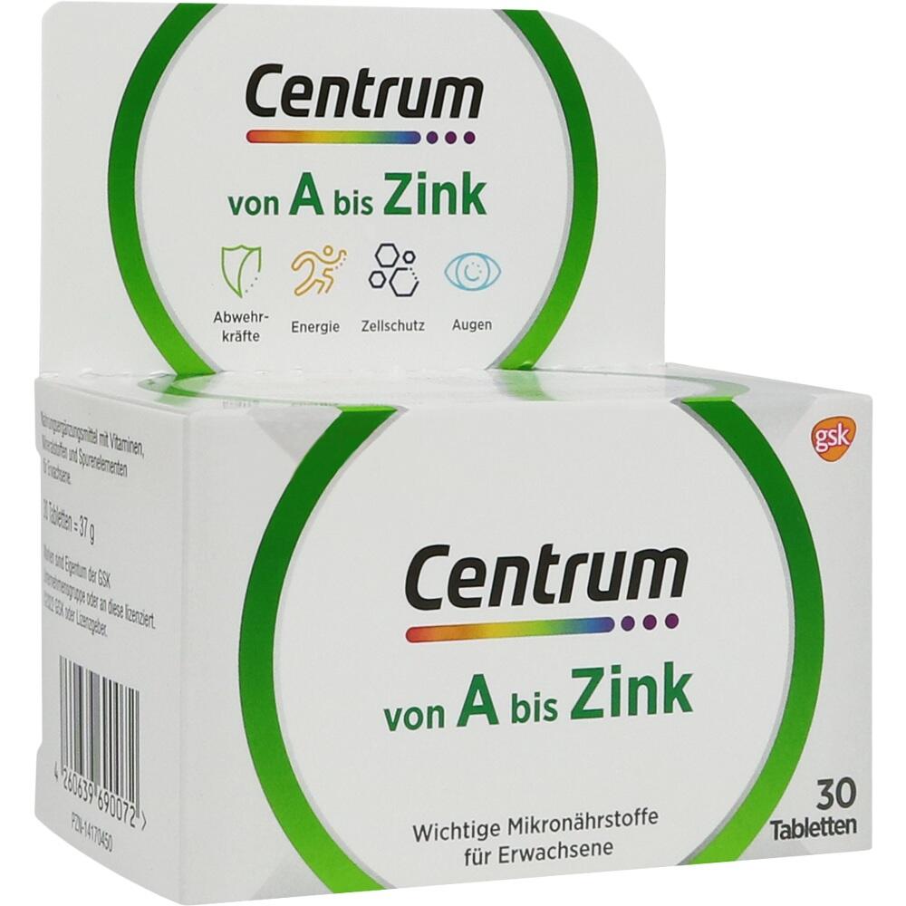 Eine Packung Vitamin-Tabletten mit der Aufschrift "Centrum von A bis Zink".