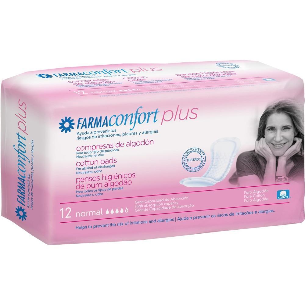Eine rosa Packung mit Baumwollbinden namens "FarmaComfort Plus".