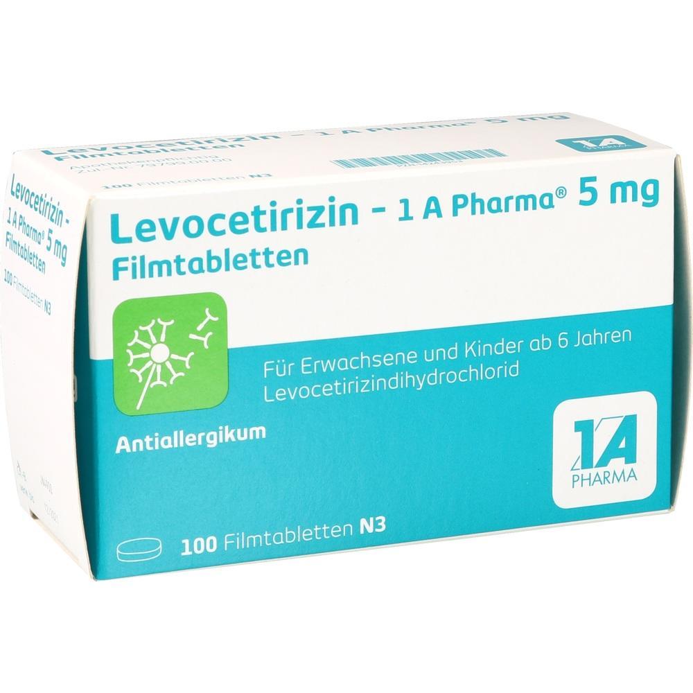 Eine Packung Levocetirizin-Tabletten gegen Allergien.