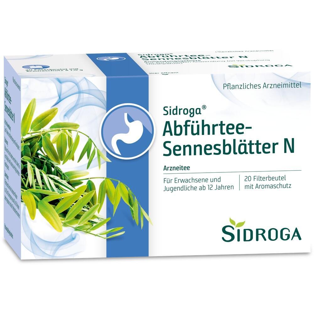 Verpackung von Sidroga Abf&uuml;hrtee mit Sennesbl&auml;ttern f&uuml;r Erwachsene und Jugendliche.