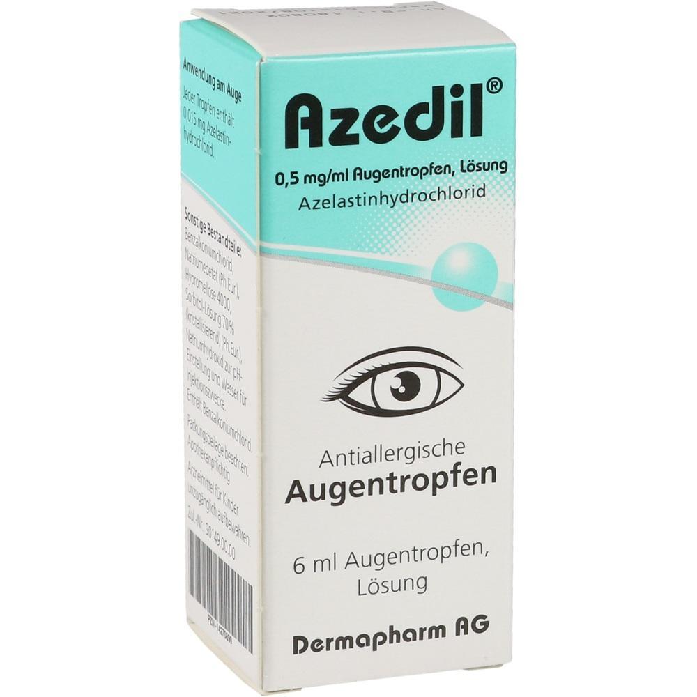 Packung von antiallergischen Augentropfen mit einem gezeichneten Auge auf der Vorderseite.