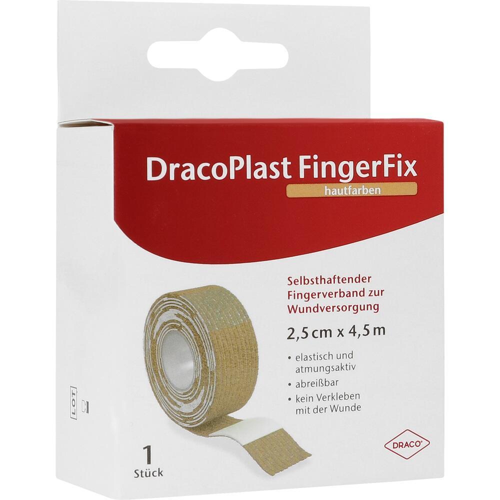 Eine Packung hautfarbener Fingerverband mit einer Rolle darin.