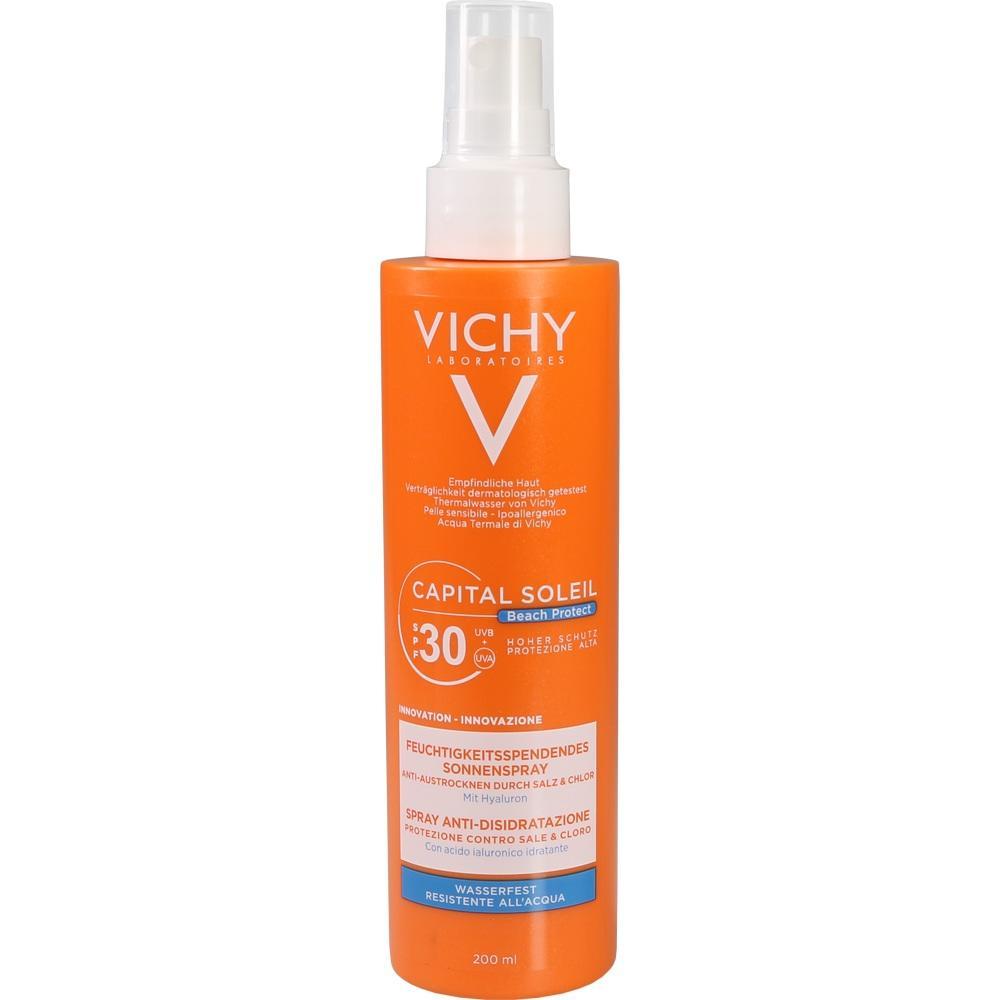 Orange Flasche mit Vichy Sonnenspray LSF 30.