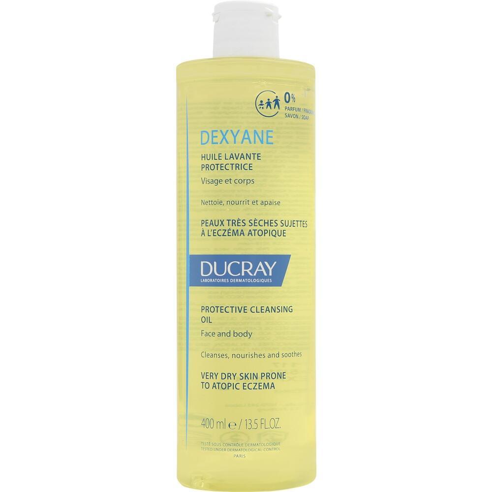 Gelbe Flasche mit Reinigungs&ouml;l f&uuml;r trockene Haut und Neurodermitis.