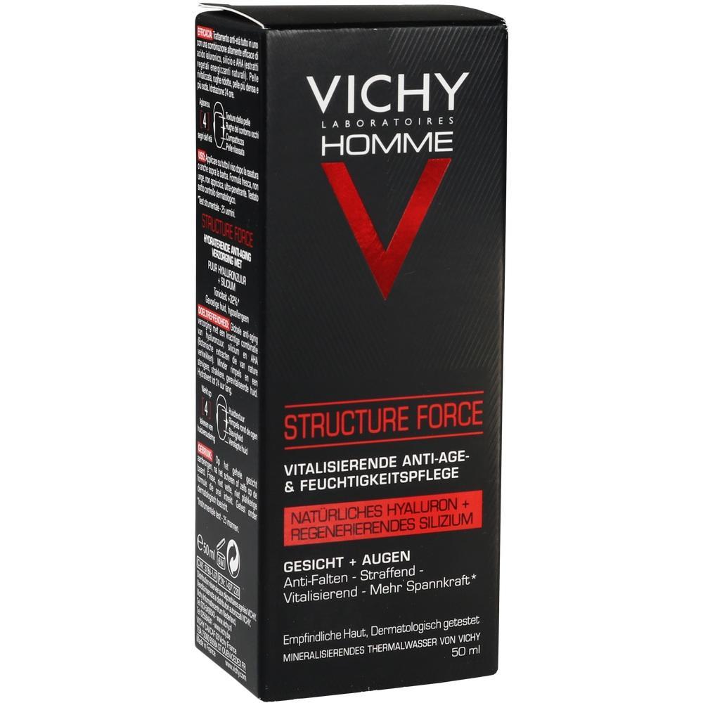 Schwarze Verpackung von Vichy Homme Structure Force Feuchtigkeitspflege f&uuml;r M&auml;nner.