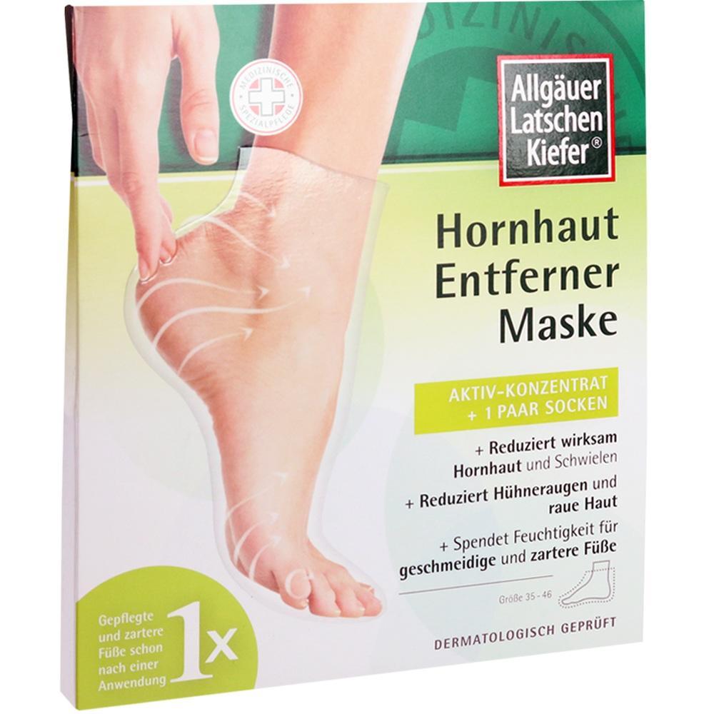 Eine Verpackung für eine Fußmaske zur Entfernung von Hornhaut mit pflegender Wirkung.