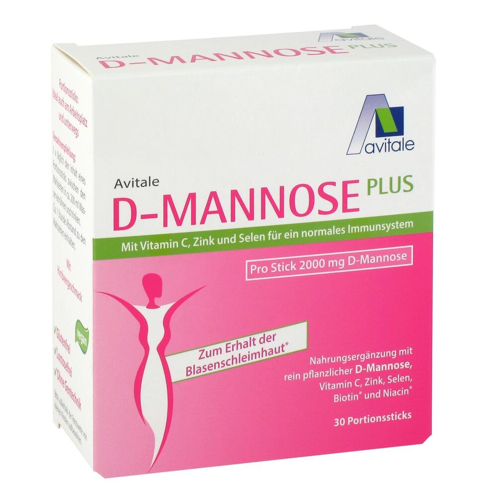 Eine Packung Avitale D-Mannose Plus Nahrungserg&auml;nzungsmittel.