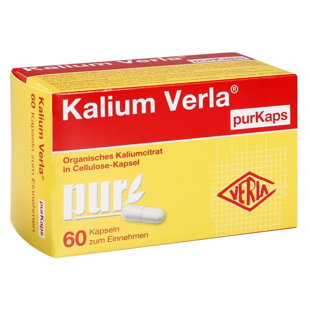 Gelbe Packung mit der Aufschrift "Kalium Verla" zur Nahrungserg&auml;nzung.