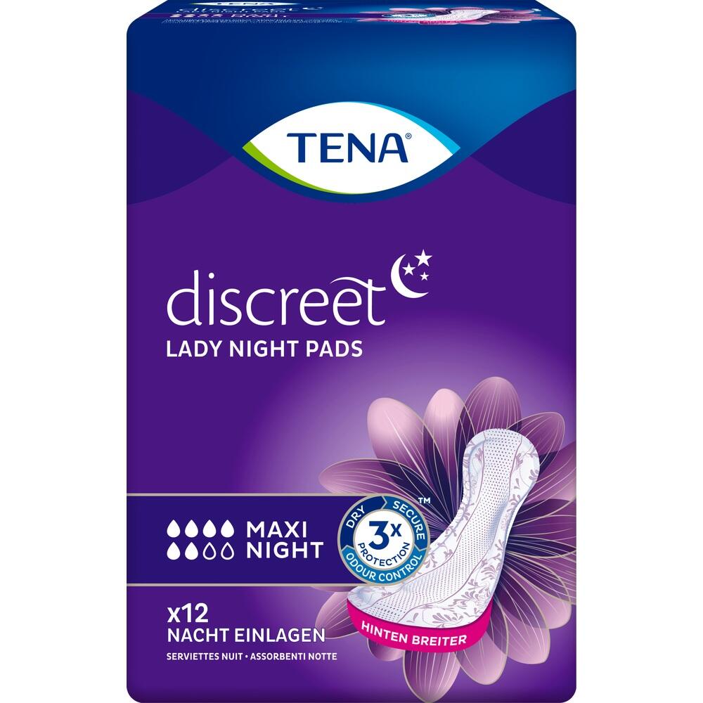 Lila Verpackung mit Damen-Nachteinlagen von TENA, geeignet f&uuml;r die Nacht.