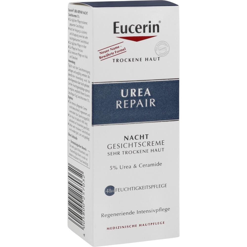 Verpackung einer Urea Repair Nacht-Gesichtscreme für sehr trockene Haut von Eucerin.