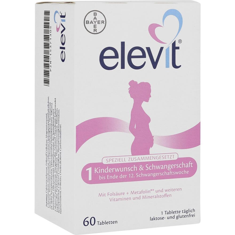 Verpackung von Elevit, einem Vitaminpräparat für Kinderwunsch und Schwangerschaft.