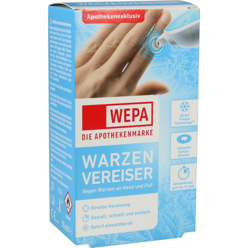 Verpackung eines Warzenvereisers f&uuml;r H&auml;nde und F&uuml;&szlig;e, Marke WEPA.