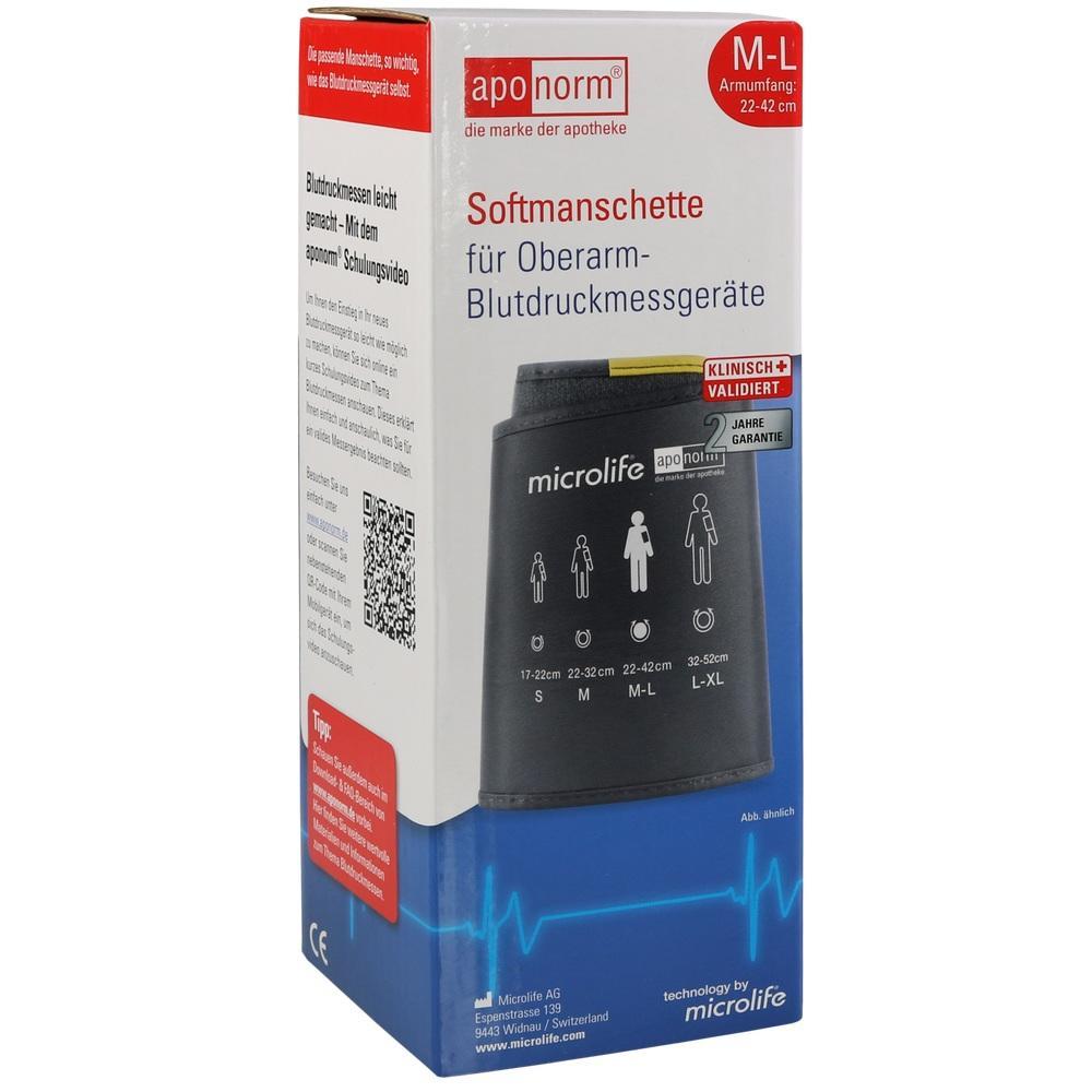 Verpackung einer Blutdruckmanschette f&uuml;r den Oberarm in den Gr&ouml;&szlig;en M-L.