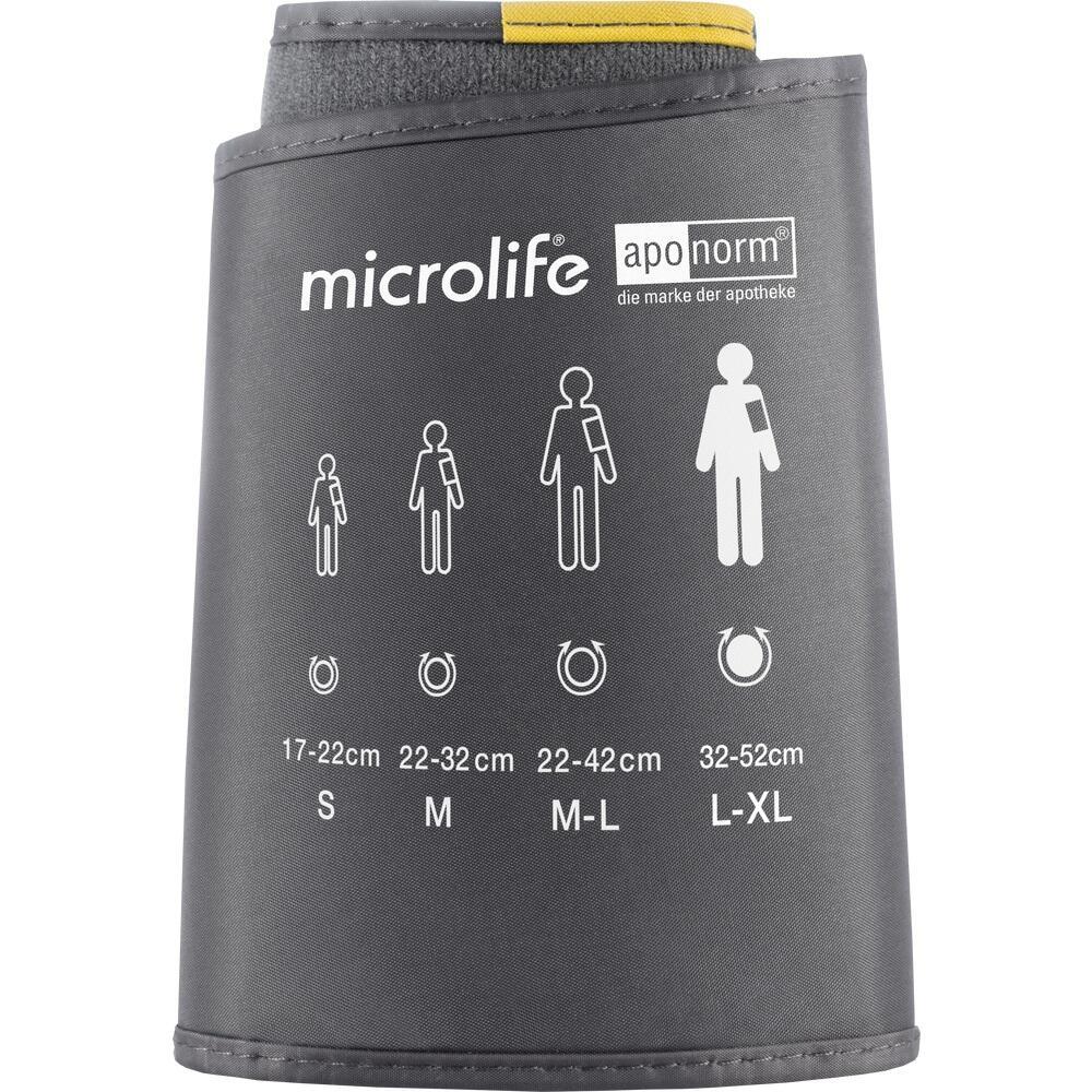 Graue Blutdruckmanschette mit Gr&ouml;&szlig;enangaben f&uuml;r verschiedene Armumf&auml;nge.