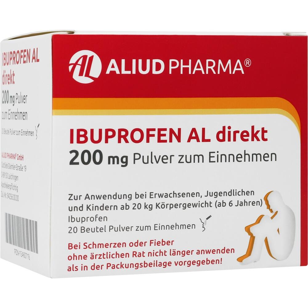 Eine Packung Ibuprofen-Pulver mit 200 mg zum Einnehmen.