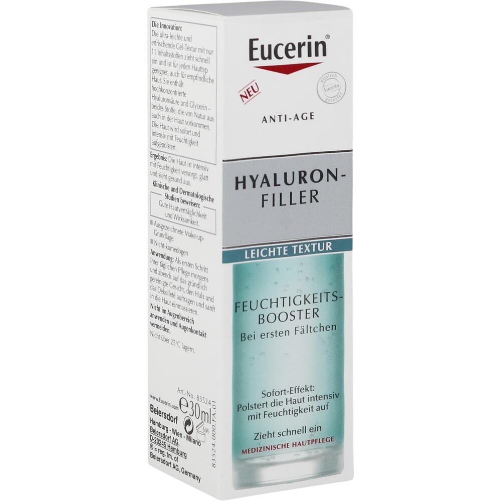 Eine Eucerin Hyaluron-Filler Verpackung f&uuml;r Feuchtigkeitsbooster bei ersten F&auml;ltchen.