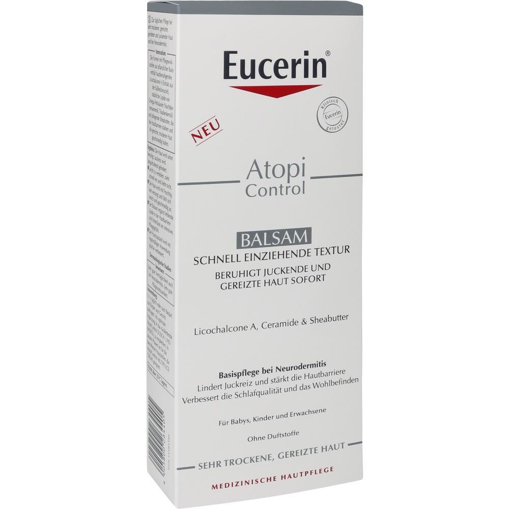 Eine Eucerin AtopiControl Balsam-Verpackung für gereizte Haut.
