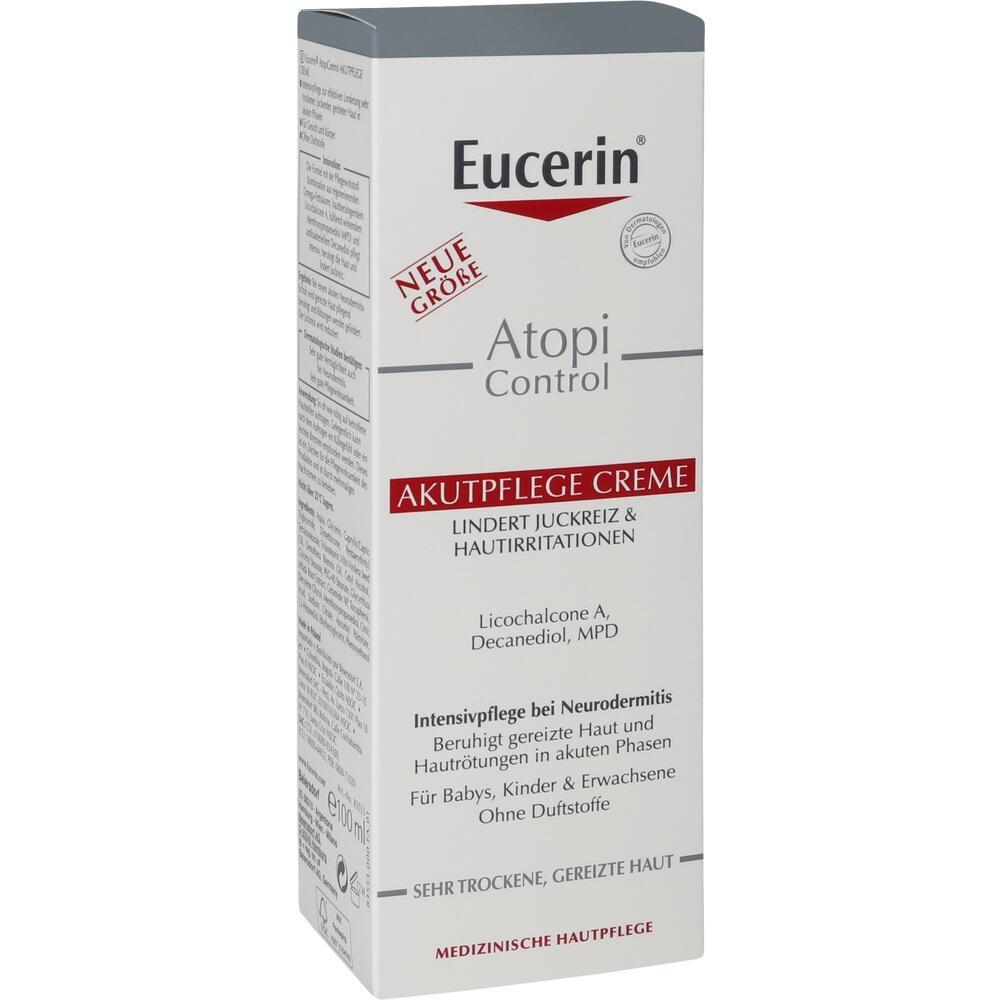 Eine Eucerin AtopiControl Creme-Schachtel für trockene, gereizte Haut.