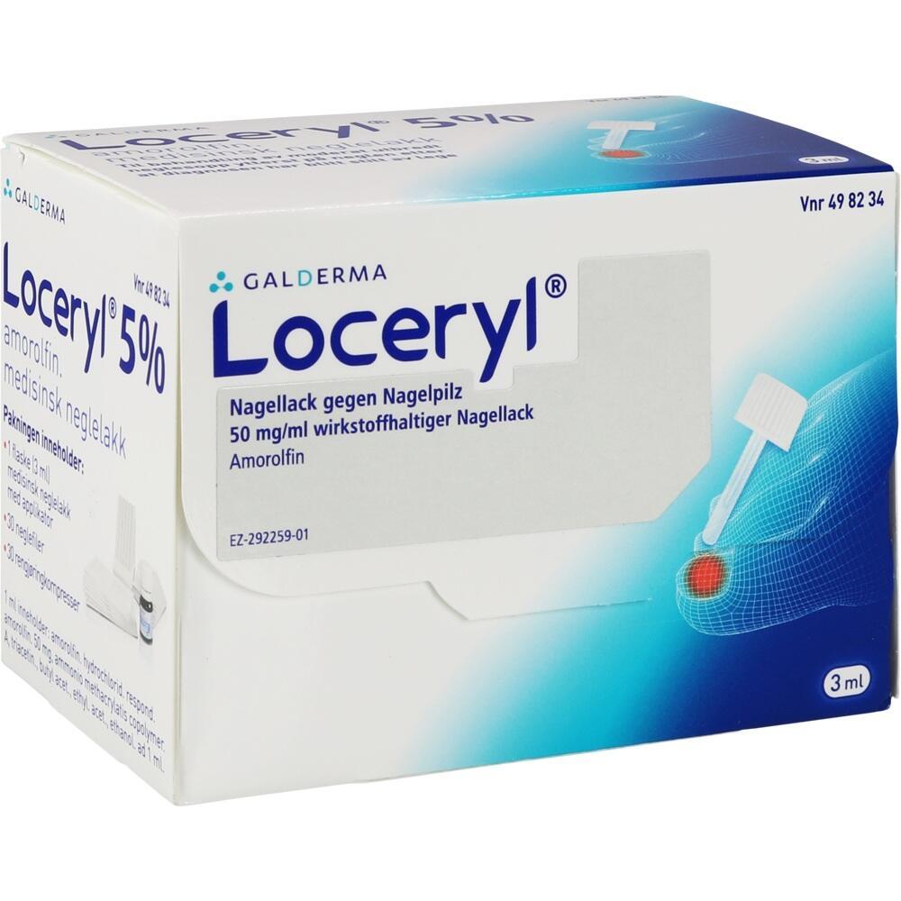 Wei&szlig;e Verpackung von Loceryl Nagellack gegen Nagelpilz.