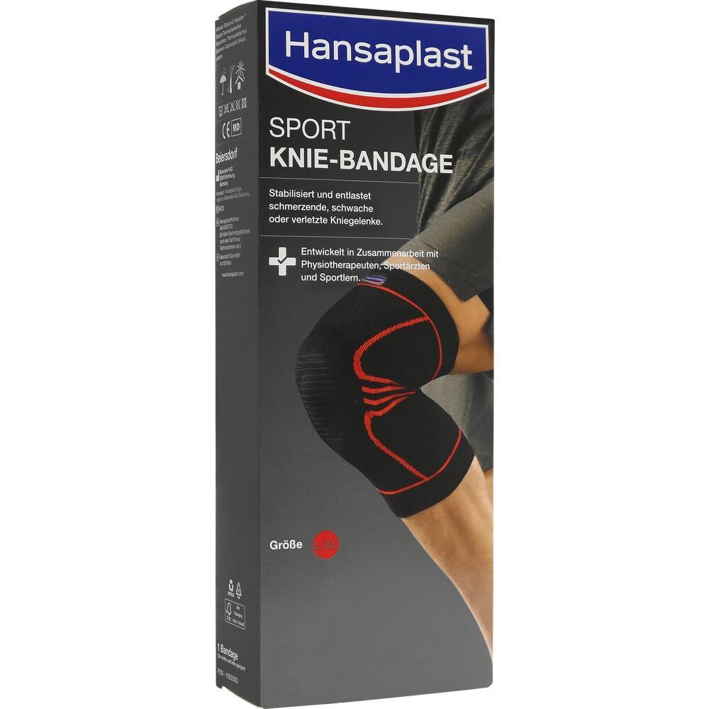 Verpackung einer Sport-Knie-Bandage der Marke Hansaplast in Größe XL.