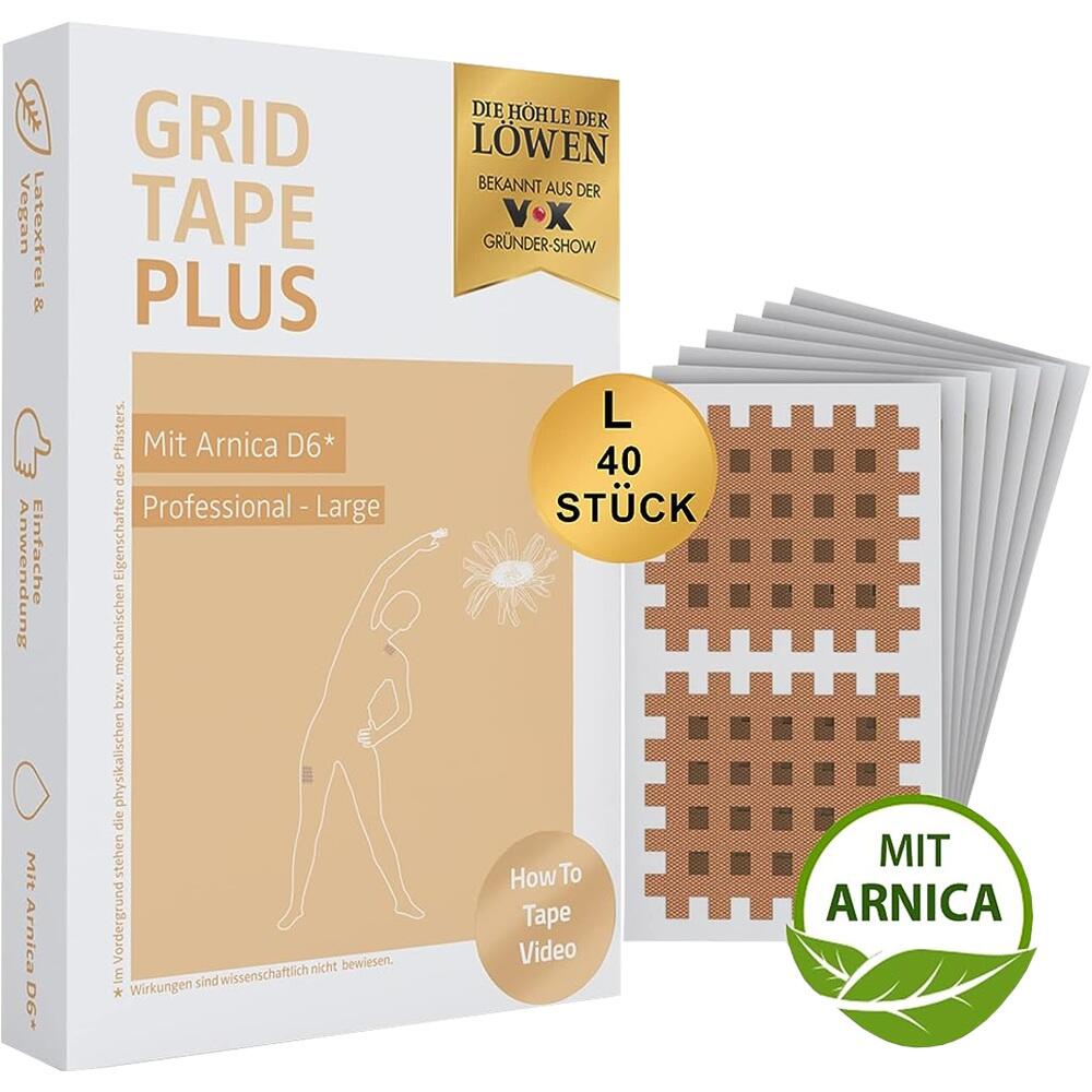 Eine Packung Grid Tape mit 40 St&uuml;ck und Arnica, bekannt aus einer Gr&uuml;ndershow.