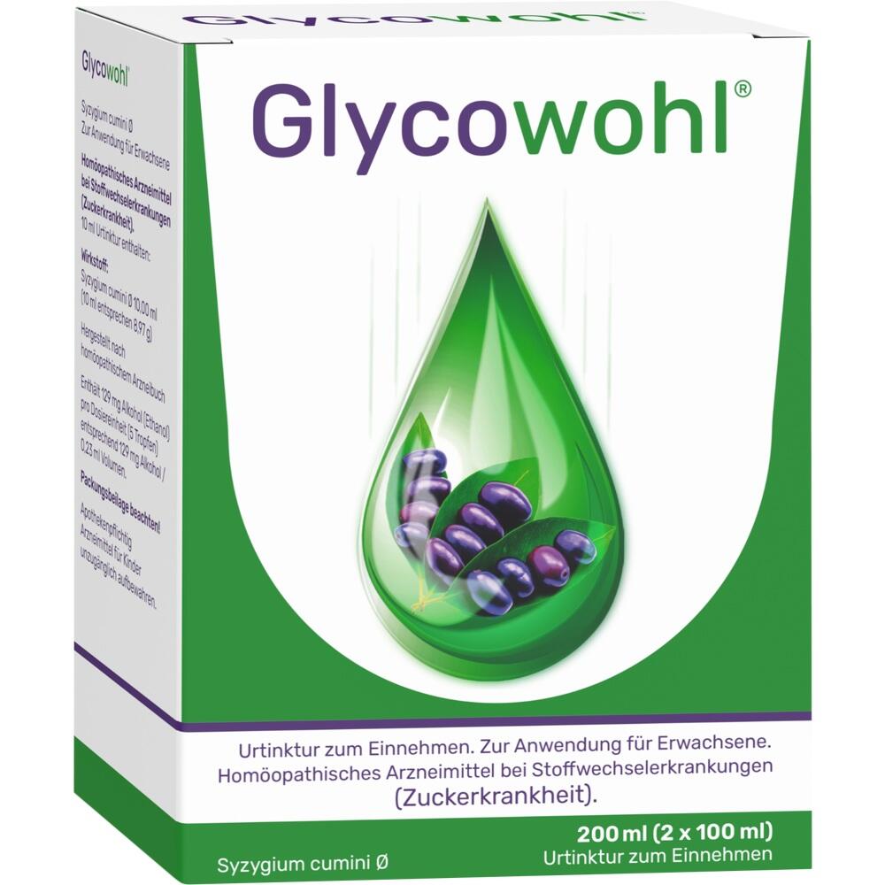 Weiße Schachtel mit der Aufschrift "Glycowohl" und einem grünen Tropfenmotiv.