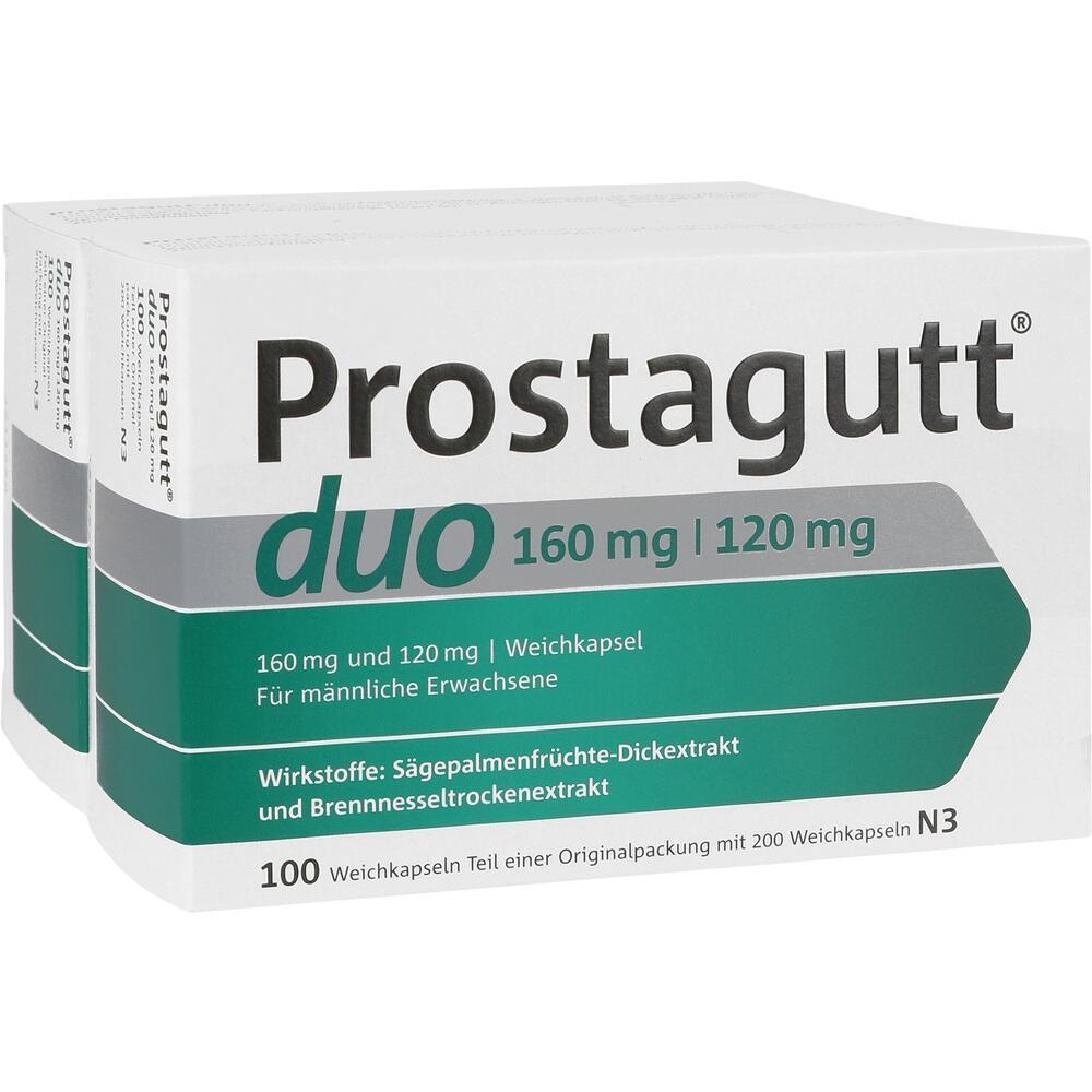 Die Verpackung zeigt ein Medikament "Prostagutt duo" für erwachsene Männer.