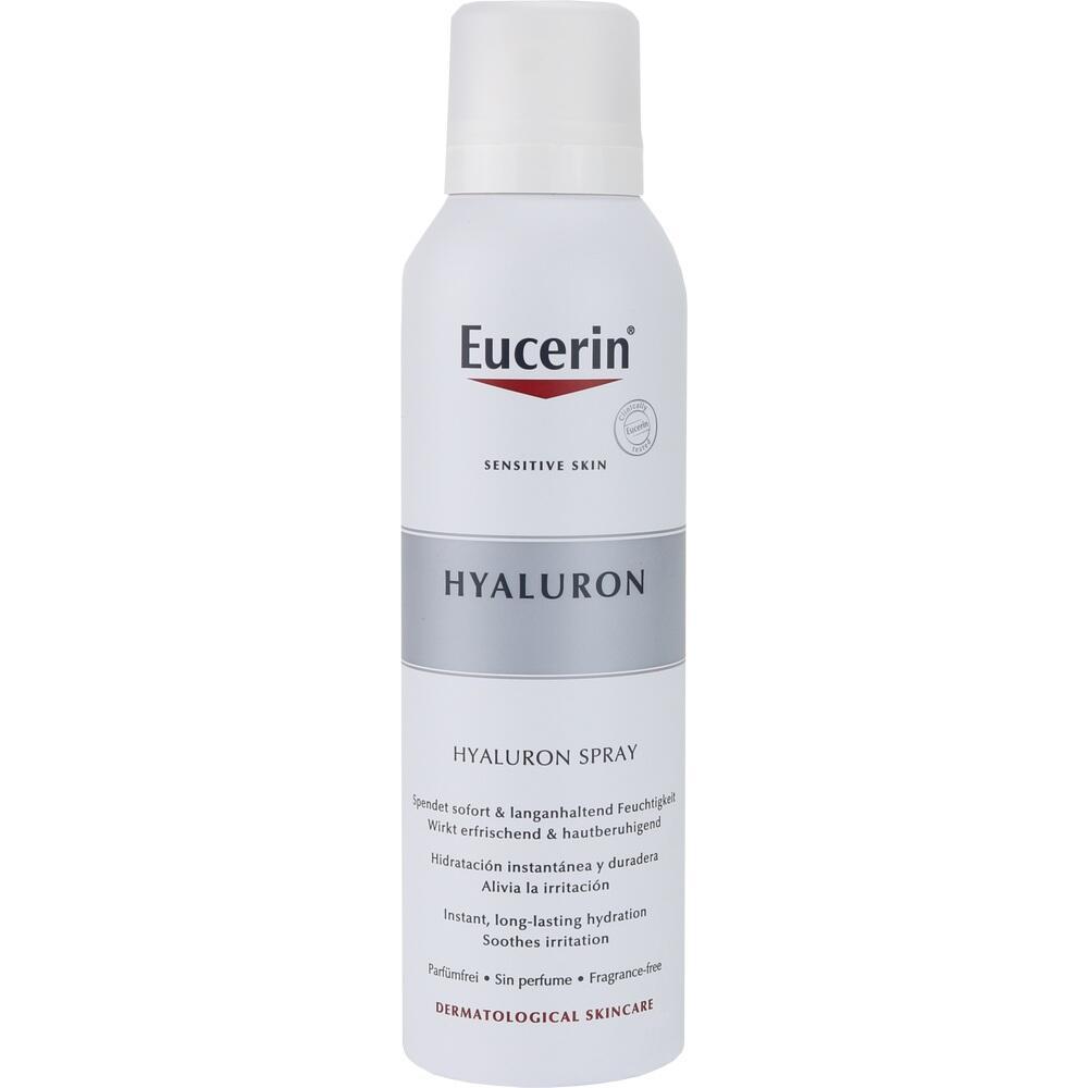 Weißes Spraydosen-Produkt von Eucerin für empfindliche Haut mit Hyaluron.