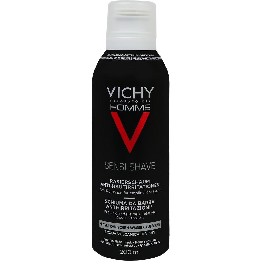 Eine schwarze Dose Rasierschaum von Vichy für empfindliche Haut.