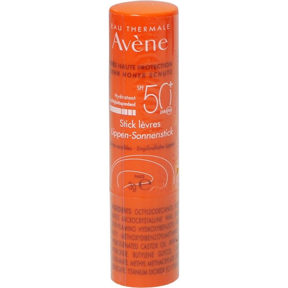 Ein orangefarbener Lippenpflegestift mit Sonnenschutzfaktor 50+ von Avène.