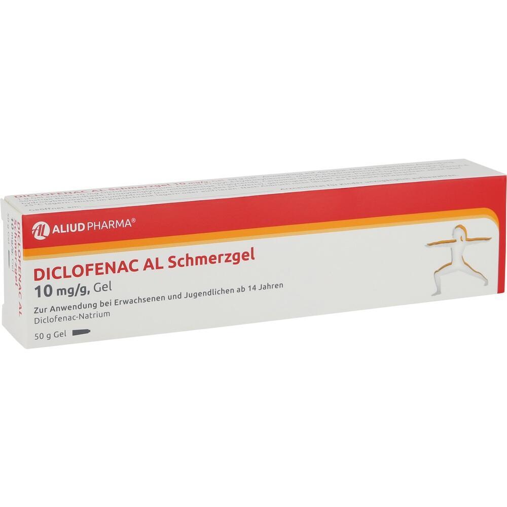 Eine Schachtel Diclofenac AL Schmerzgel zur Linderung von Schmerzen.