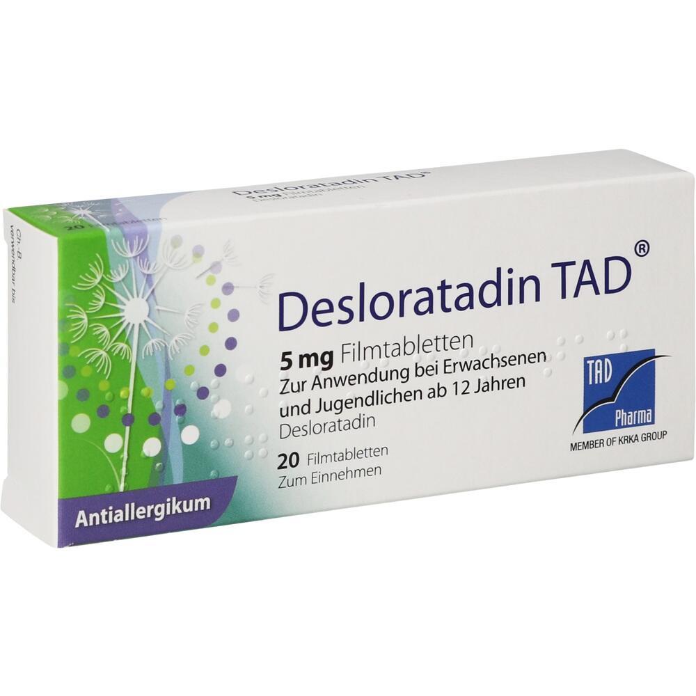 Verpackung von Desloratadin TAD Tabletten gegen Allergien.