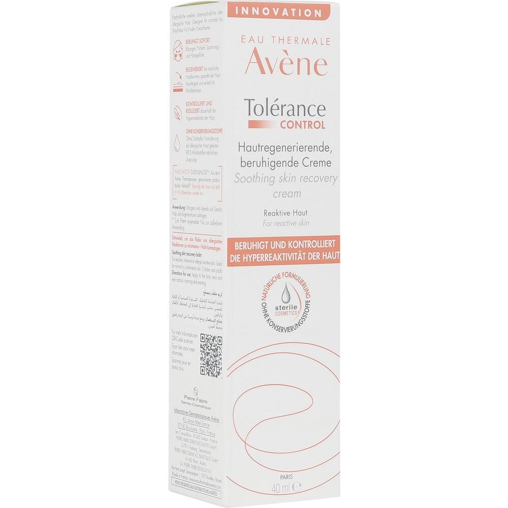 Weiße Sprühflasche von Avène mit der Aufschrift "Tolérance Control, beruhigende Creme".