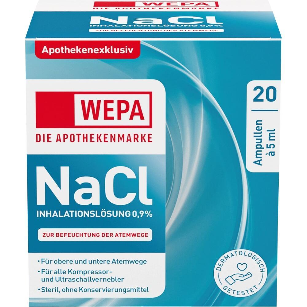 Eine Packung mit 20 Ampullen NaCl-Inhalationsl&ouml;sung 0,9% f&uuml;r die Atemwege.