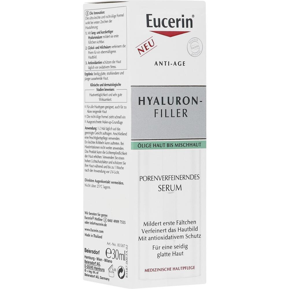 Verpackung eines Eucerin Anti-Age Hyaluron-Filler Serums für ölige bis Mischhaut.