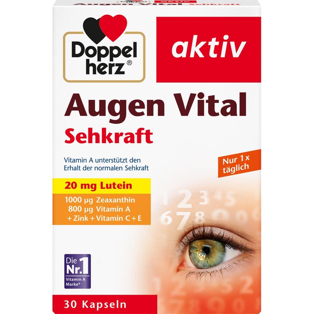 Verpackung von „Doppelherz Augen Vital“, ein Nahrungsergänzungsmittel für die Sehkraft.