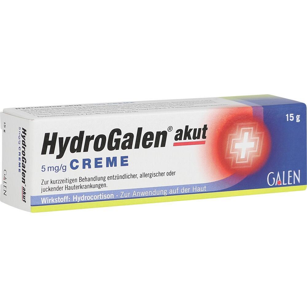 Eine blaue Verpackung der HydroGalen akut Creme gegen Hautentz&uuml;ndungen.