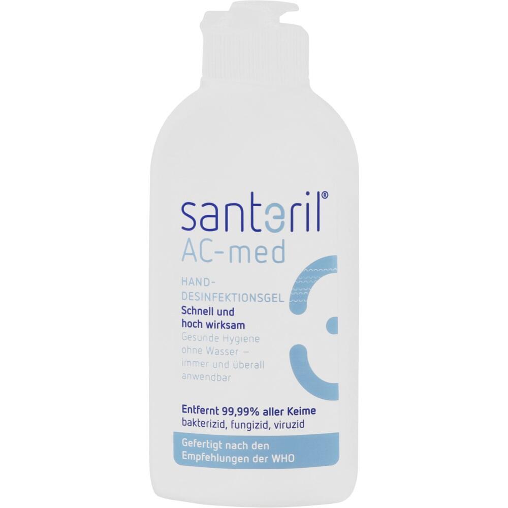 Eine Flasche Handdesinfektionsgel von santeril AC-med.