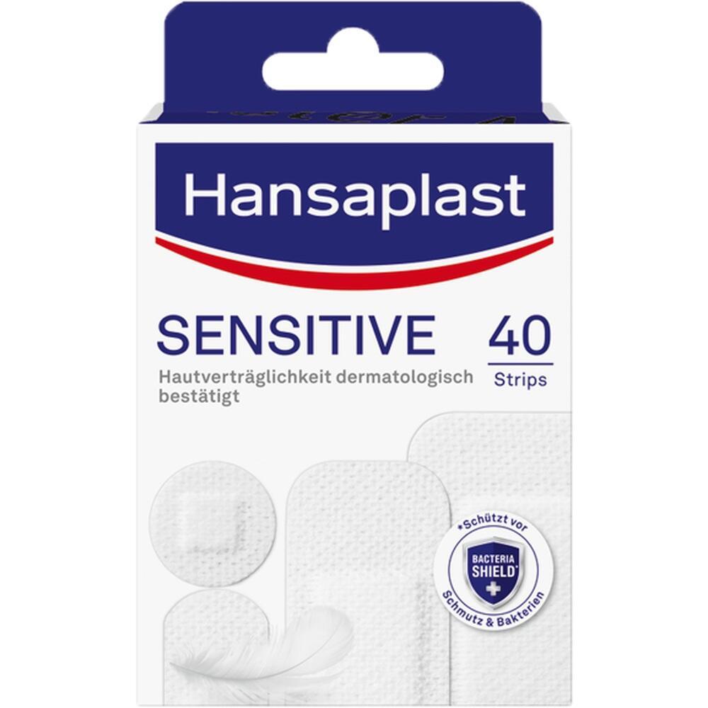 Eine Packung Hansaplast Sensitive Pflaster mit 40 Streifen.