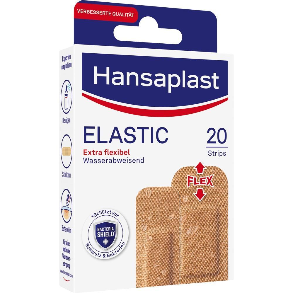 Eine Packung elastischer, wasserabweisender Pflaster mit 20 Streifen.