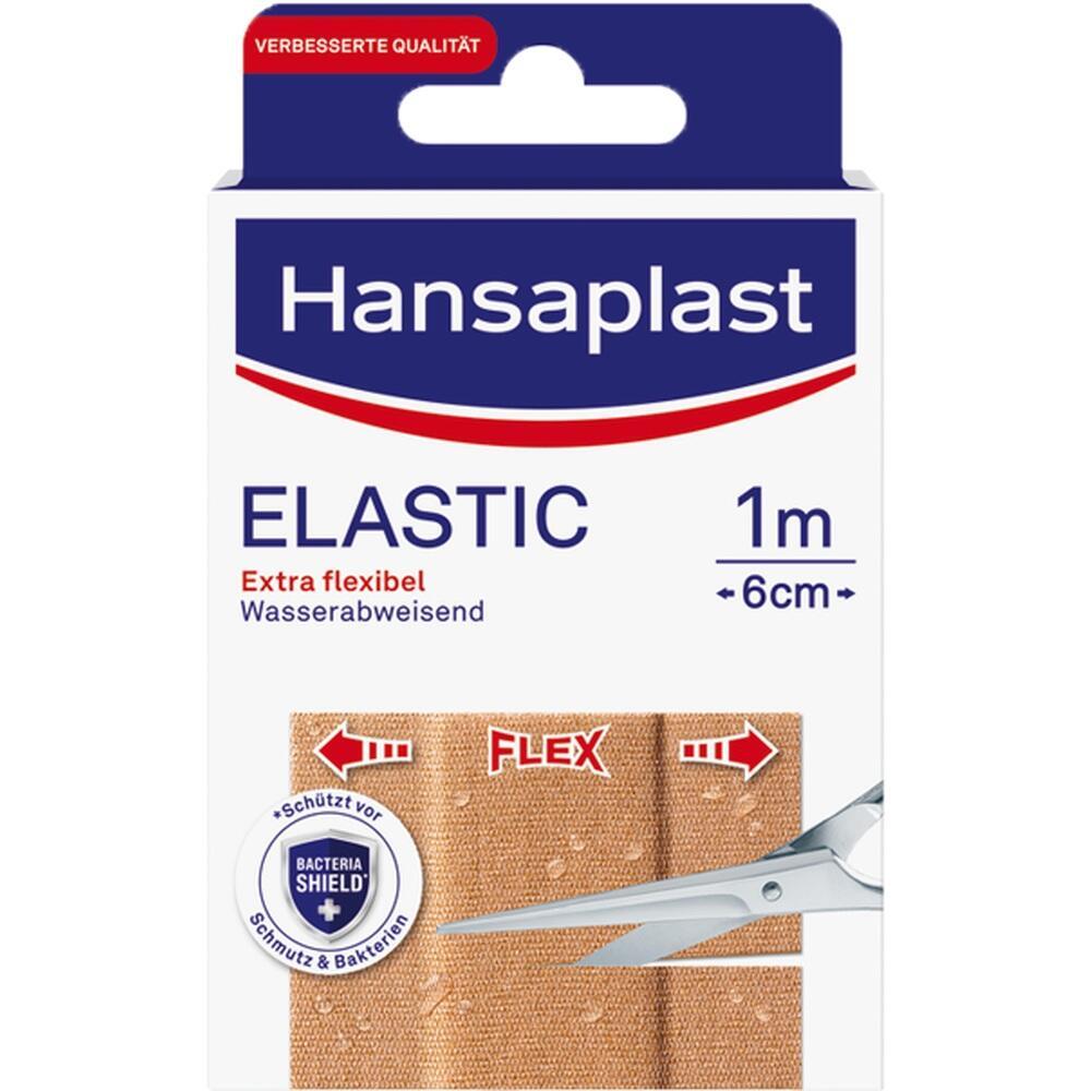 Verpackung eines elastischen, wasserabweisenden Pflasters der Marke Hansaplast.