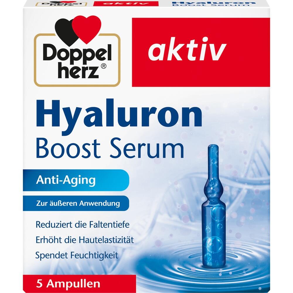 Schachtel mit Hyaluron-Serum für Anti-Aging, enthält fünf Ampullen.