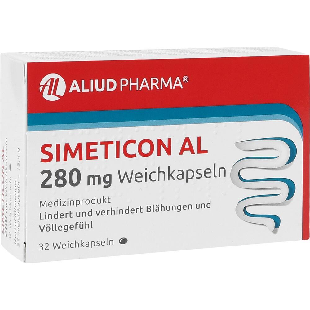 Packung Simeticon AL Weichkapseln gegen Bl&auml;hungen, 280 mg, 32 St&uuml;ck.