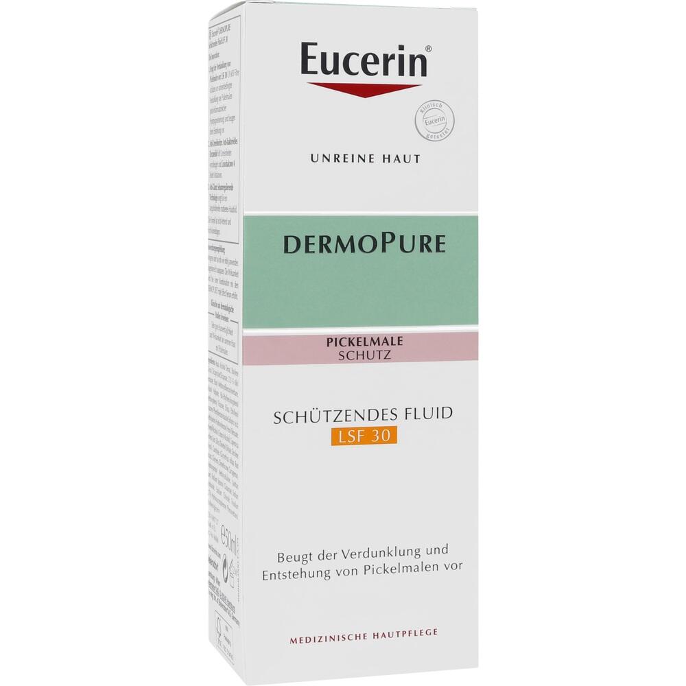 Eine Verpackung von Eucerin DermoPure Fluid mit LSF 30 für unreine Haut.