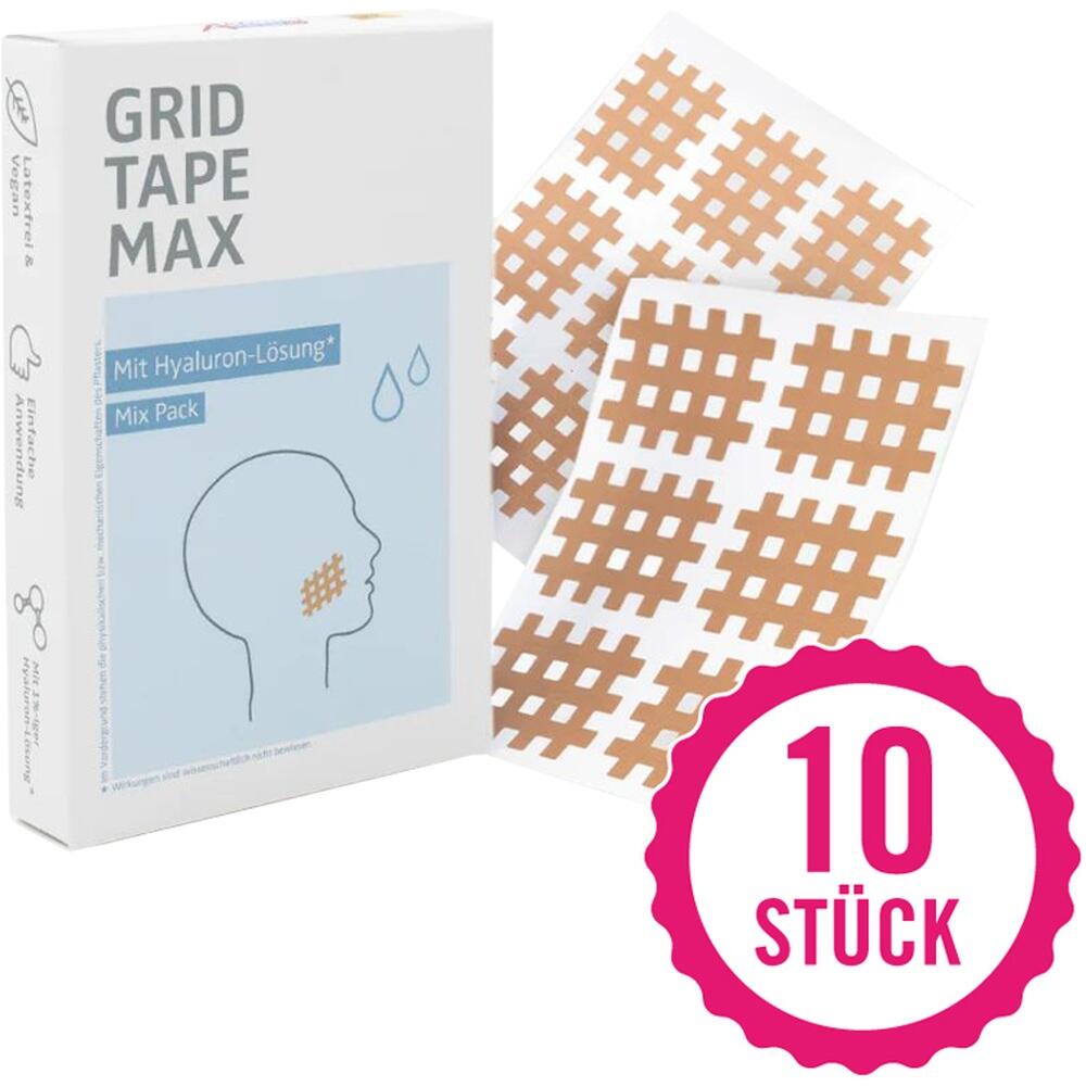 Wei&szlig;e Schachtel mit braunen Gitterpflastern, daneben eine rosa 10-St&uuml;ck-Markierung.