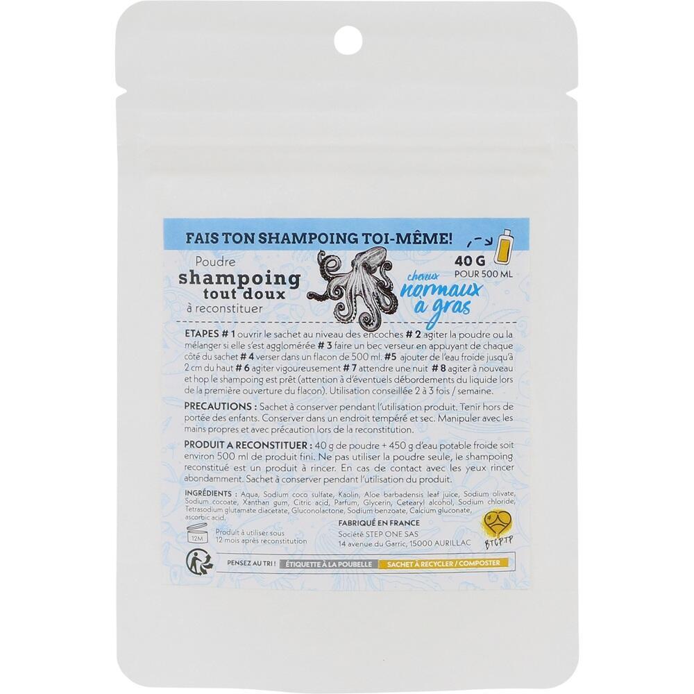 Eine Verpackung mit Shampoo-Pulver, um Shampoo selbst herzustellen.